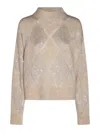 Brunello Cucinelli Sequined High-neck Jumper In Beige