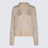 Brunello Cucinelli Sequined High-neck Jumper In Beige