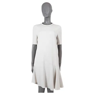 Pre-owned Brunello Cucinelli Cream Wool Monili Asymmetric Dress L In White