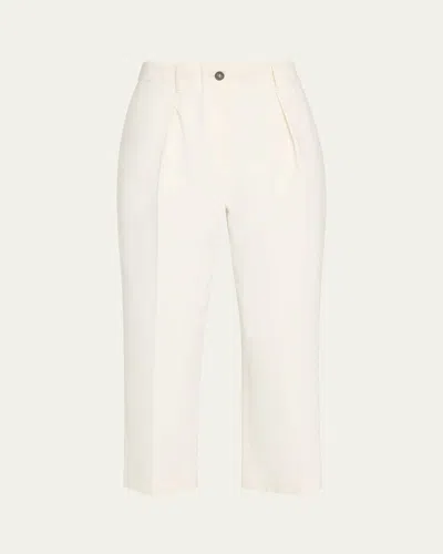 Brunello Cucinelli Creased Square Cotton Wool Chino Pants In White