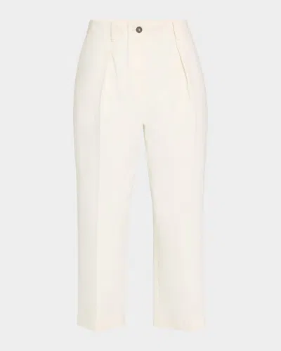 Brunello Cucinelli Creased Square Cotton Wool Chino Pants In White