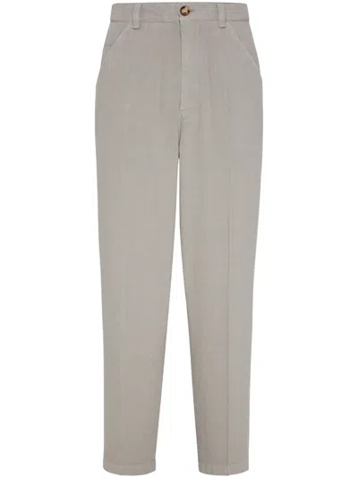 Brunello Cucinelli Creased Straight Trousers In Grey