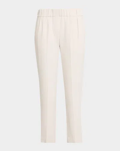 Brunello Cucinelli Crepe Cady Slim-leg Ankle Pull-on Pants In White
