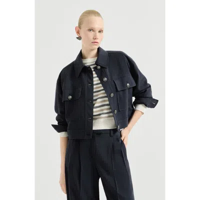 BRUNELLO CUCINELLI BRUNELLO CUCINELLI CRÊPE CHEVRON CROPPED OUTERWEAR JACKET
