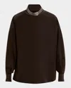 Brunello Cucinelli Crepe De Chine Long-sleeve Blouse With Removable Thick Monili Collar In Brown