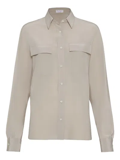 Brunello Cucinelli Crepe De Chine Shirt In Neutral