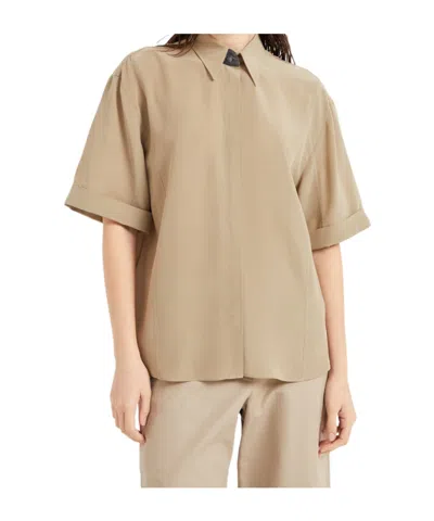 Brunello Cucinelli Crepe De Chine Shirt In Beige