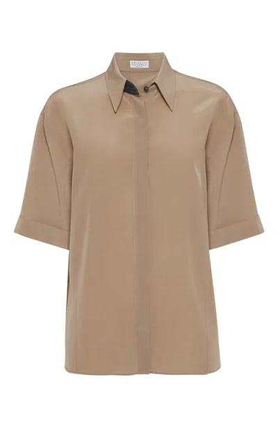 Brunello Cucinelli Crêpe De Chine Shirt In Beige