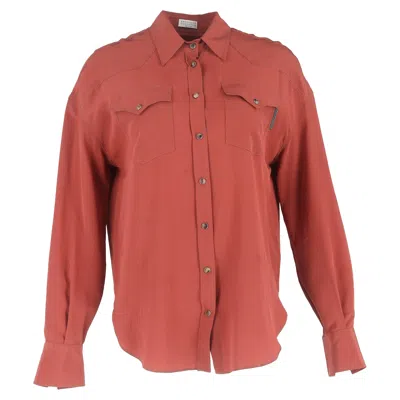 Pre-owned Brunello Cucinelli Crepe De Chine Shirt In Red Silk