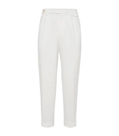 Brunello Cucinelli Crepe Twill Tapered Trousers In White