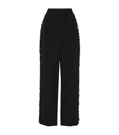 Brunello Cucinelli Crepe Waterfall-embroidery Relaxed Tailored Trouers In Black