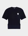 Brunello Cucinelli Crest Short-sleeve Piquet Fleece Top In C7186 Blu Freddo
