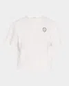 Brunello Cucinelli Crest Short-sleeve Piquet Fleece Top In C7220 Off White