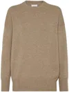 Brunello Cucinelli Beige Crewneck Sweater With Dropped Shoulders In Cashmere Woman In 中性色