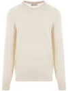 Brunello Cucinelli Crew Neck Cashmere Sweater With Ribbed Cuffs In Neutral