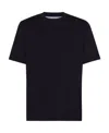 Brunello Cucinelli Double Layer Crewneck T-shirt Featuring Elegant Piping In Black