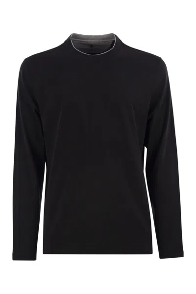 Brunello Cucinelli Crew-neck Cotton Jersey T-shirt With Long Sleeves In Black