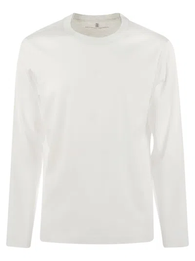 Brunello Cucinelli Crew-neck Cotton Jersey T-shirt With Long Sleeves In White