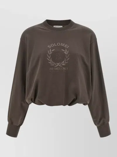 Brunello Cucinelli Crew Neck Cotton Sweatshirt Graphic Motif In Brown