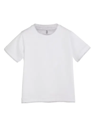 Brunello Cucinelli Kids' Crew-neck Cotton T-shirt In 白色
