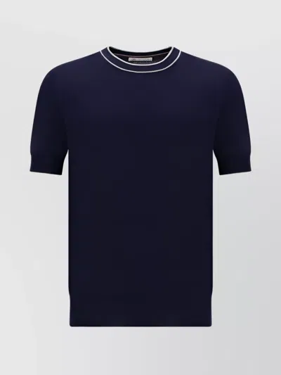 Brunello Cucinelli Crew Neck Cotton T-shirt Monochrome Pattern In Blue