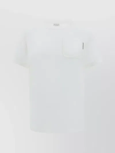 Brunello Cucinelli Crew Neck Cotton T-shirt With Asymmetrical Hem In White