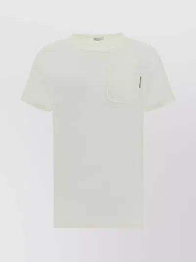 Brunello Cucinelli Crew Neck Cotton T-shirt With Asymmetrical Hem In White