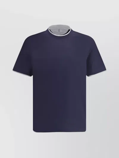 Brunello Cucinelli Crew Neck Cotton T-shirt With Contrast Trim In Blue