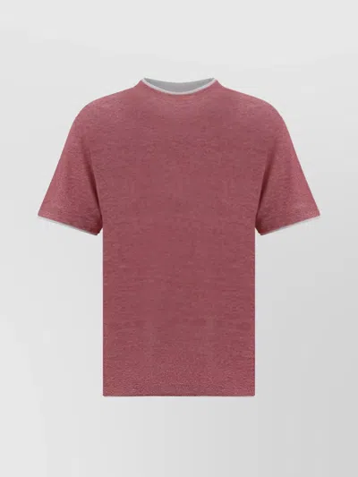 Brunello Cucinelli Crew Neck Cotton T-shirt With Contrasting Hem In Pink