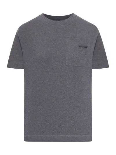 Brunello Cucinelli Women Crew Neck Cotton T-shirt With Mobile Application In Gray