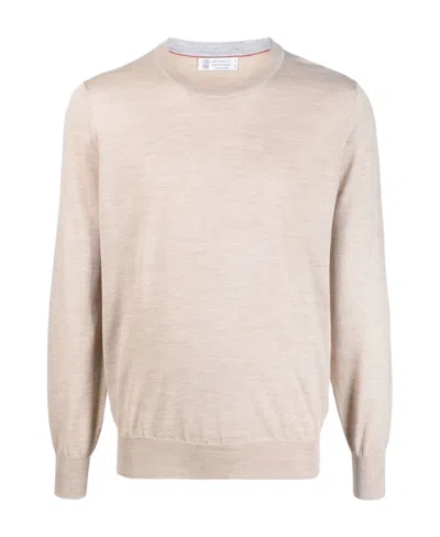 Brunello Cucinelli Crew-neck Fine-knit Jumper In Nude