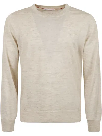 Brunello Cucinelli Crew-neck Fine-knit Sweater In Neutrals