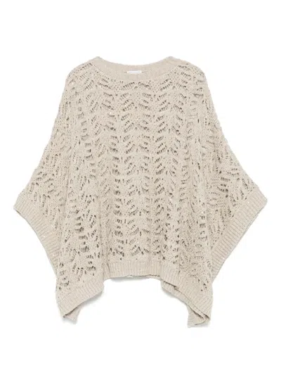 Brunello Cucinelli Crew-neck Knitted Top In Neutral