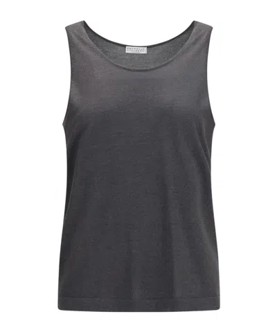 Brunello Cucinelli Crew Neck Knitted Vest In Gray