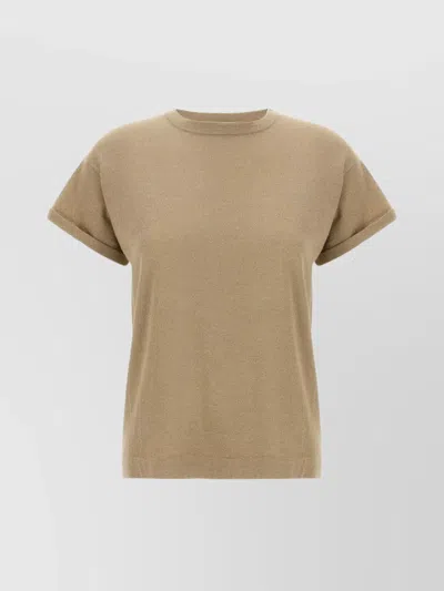 Brunello Cucinelli Crew Neck Lamé Cashmere T-shirt Rolled Sleeves