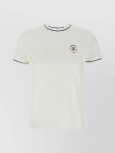 Brunello Cucinelli Crew Neck Logo T-shirt With Contrast Trim In White