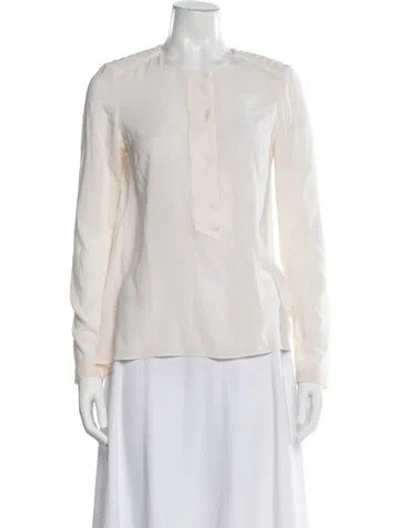 Pre-owned Brunello Cucinelli Crew Neck Long Sleeve Blouse In White
