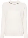 Brunello Cucinelli Crew Neck Long Sleeve Knit Sweater In White