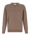 Brunello Cucinelli Cashmere Crew Neck Sweater With Ribbed Cuffs And Hem In Brown