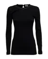 Brunello Cucinelli Womans Long-sleeved Black Cotton T-shirt With Monile Crew Neck