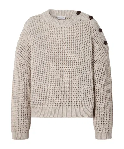 Brunello Cucinelli Crew Neck Long-sleeved Knitwear In Gray