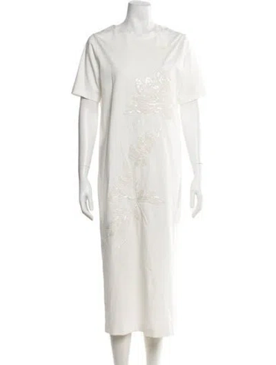 Pre-owned Brunello Cucinelli Crew Neck Midi Length Dress In White