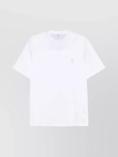 BRUNELLO CUCINELLI CREW NECK PRINTED T-SHIRT WITH SIDE VENTS