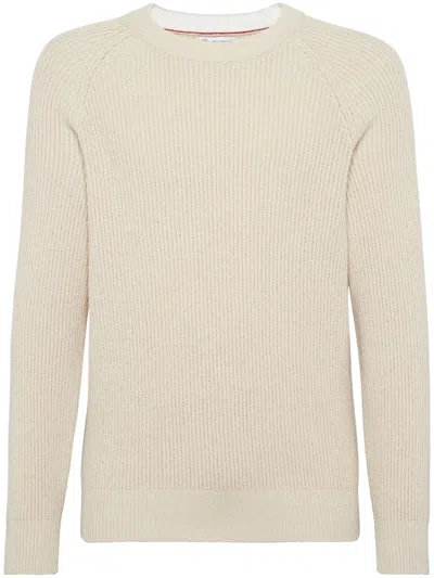 Brunello Cucinelli Crew-neck Ribbed-knit Jumper In Neutrals