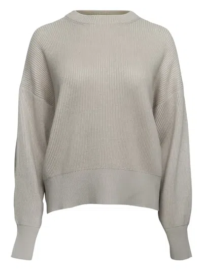 Brunello Cucinelli Crew-neck Ribbed Sweater In Gray