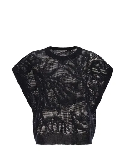 Brunello Cucinelli Women Openwork Knit Top With Sequins In Black
