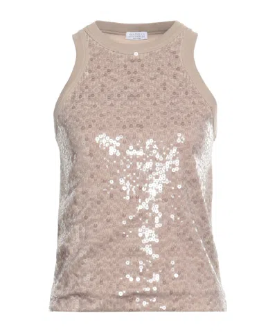 Brunello Cucinelli Crew Neck Sequin Vest In Brown