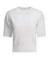 Brunello Cucinelli Crew Neck Short Sleeve Knit Top In White
