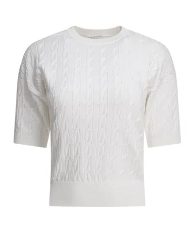 Brunello Cucinelli Crew Neck Short Sleeve Knit Top In White