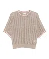 Brunello Cucinelli Crew Neck Short Sleeve Sweater In Nude